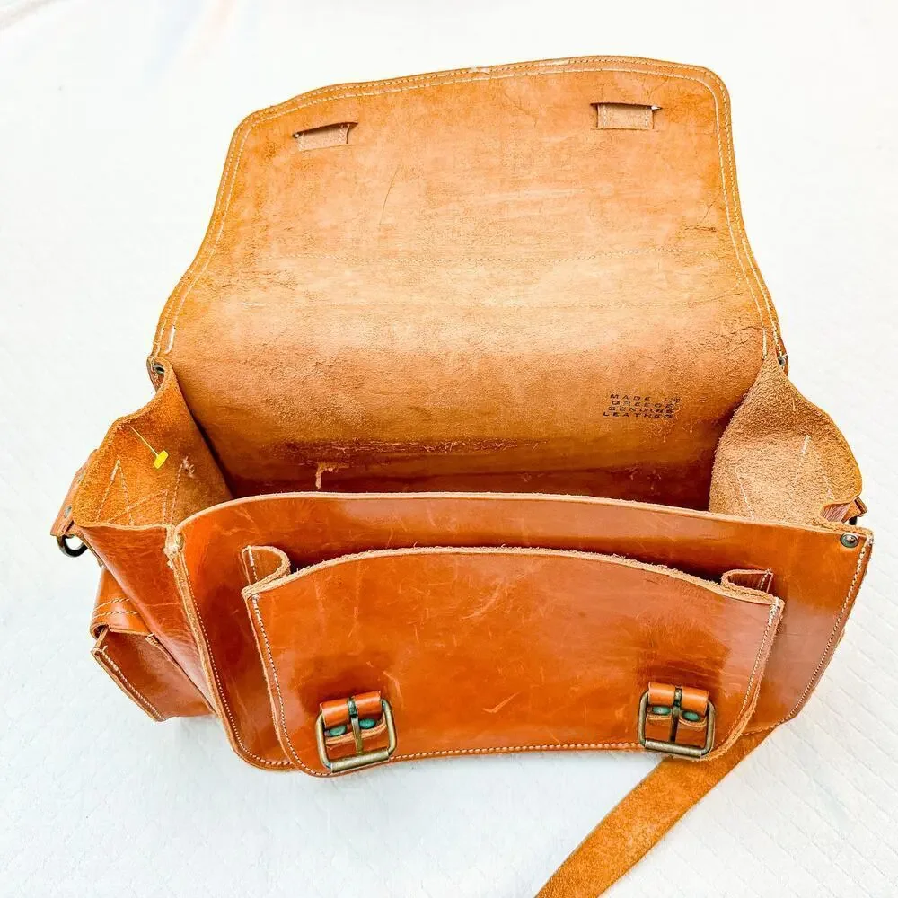 English Briddle Laptop Messenger Bag Tan/Leather EUC